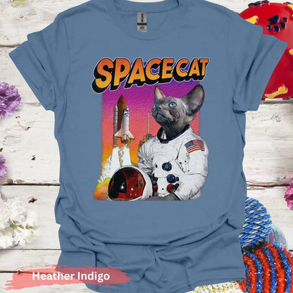 Space Cat: Cosmic Adventurer T-Shirt - S / Heather Indigo - Physical Item