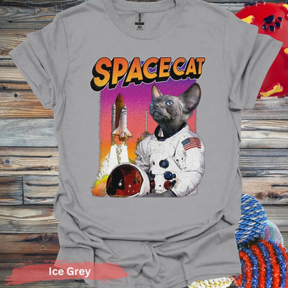 Space Cat: Cosmic Adventurer T-Shirt - S / Ice Grey - Physical Item