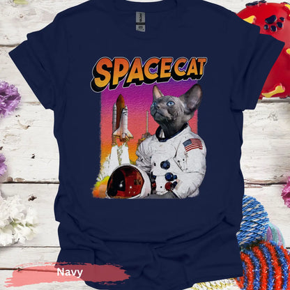 Space Cat: Cosmic Adventurer T-Shirt - S / Navy - Physical Item