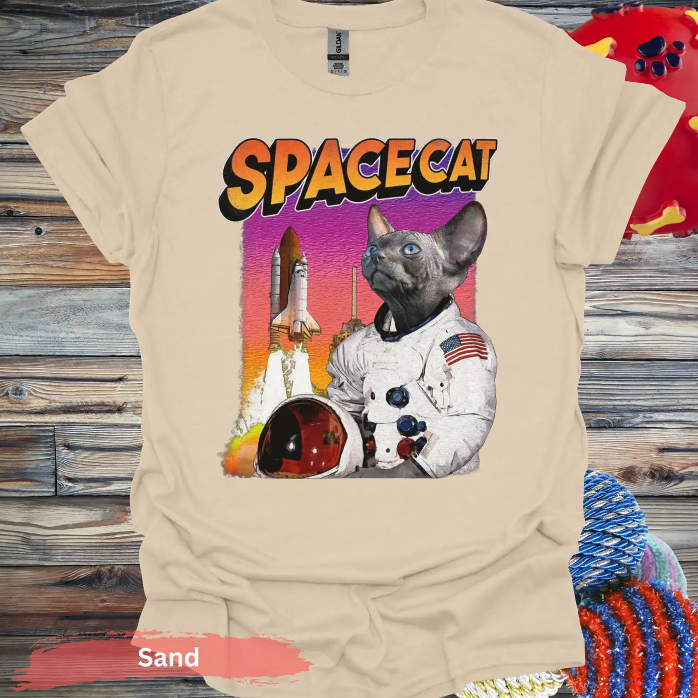 Space Cat: Cosmic Adventurer T-Shirt - S / Sand - Physical Item