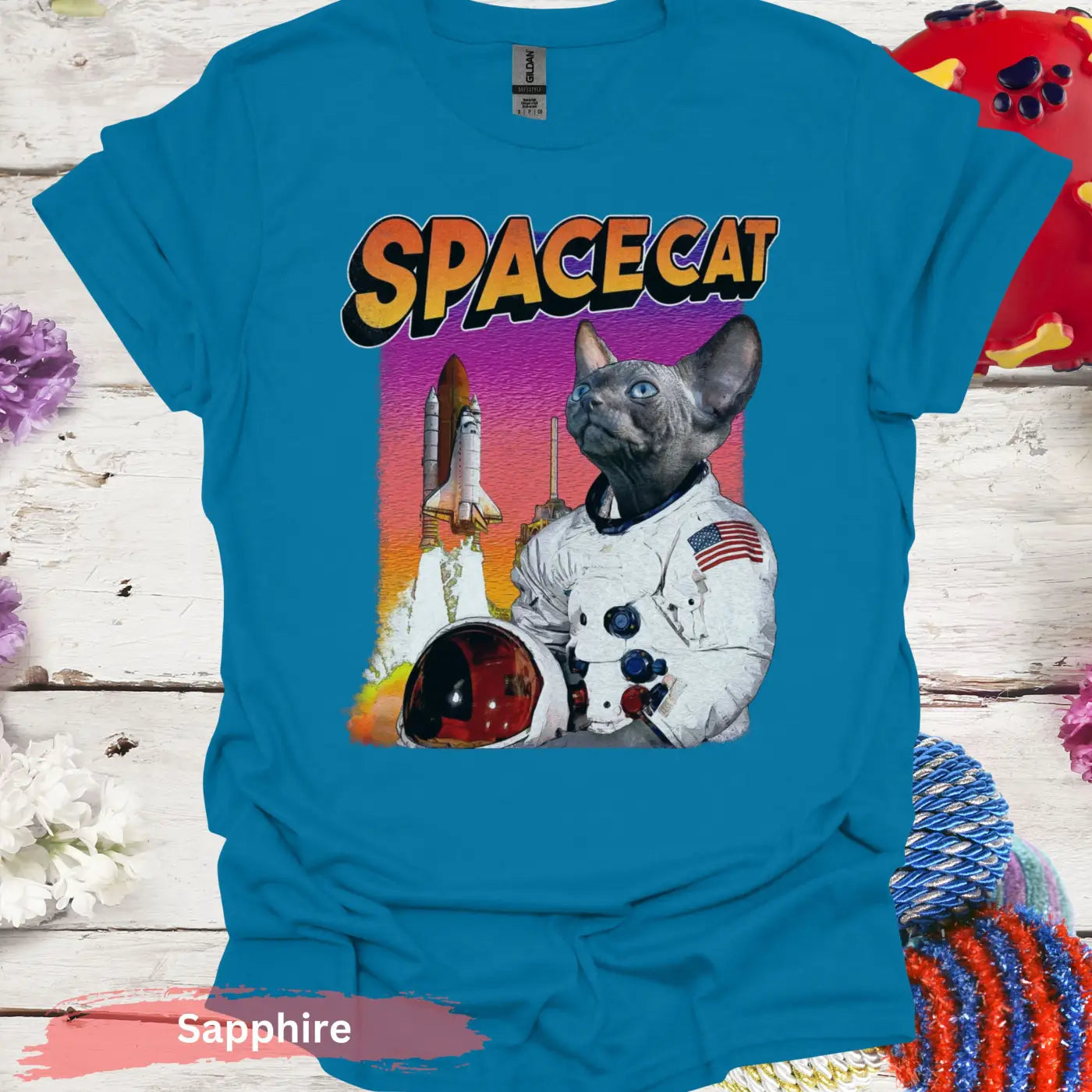 Space Cat: Cosmic Adventurer T-Shirt - S / Sapphire - Physical Item