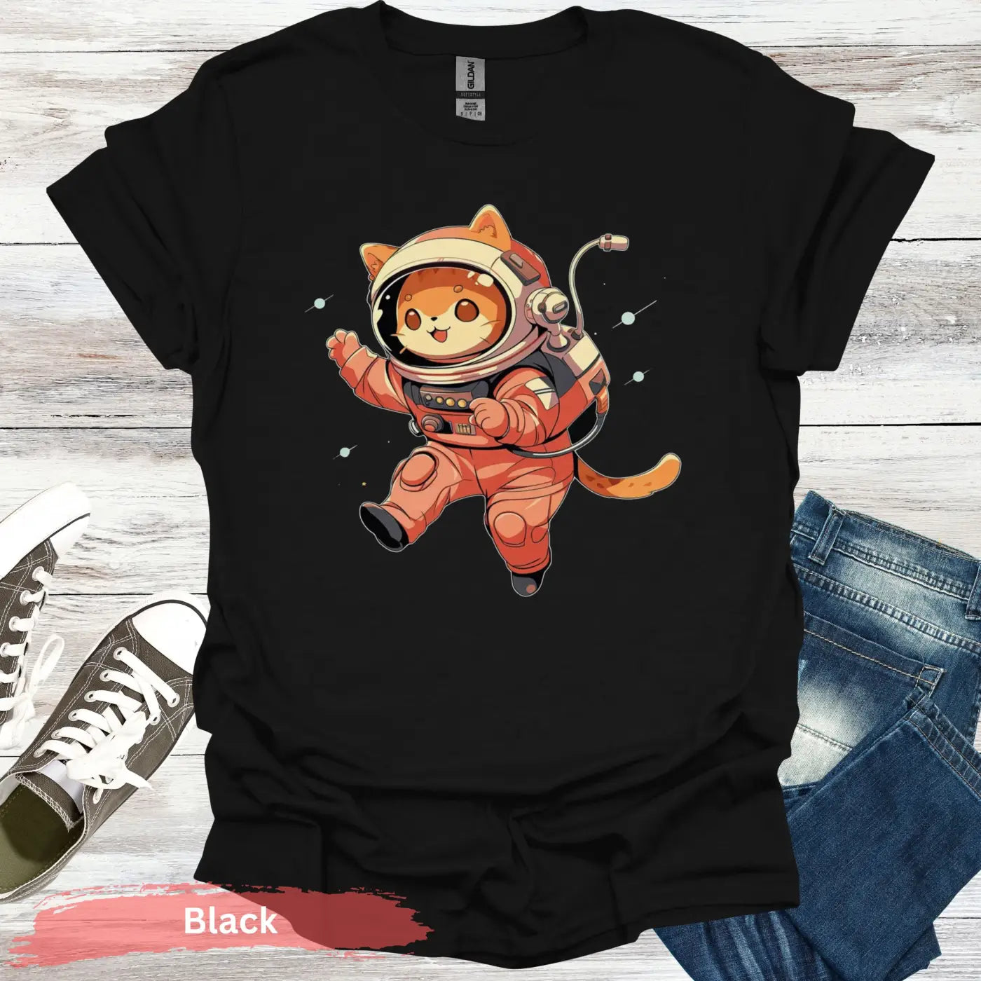 Space Cat T-Shirt - S / Black - Physical Item