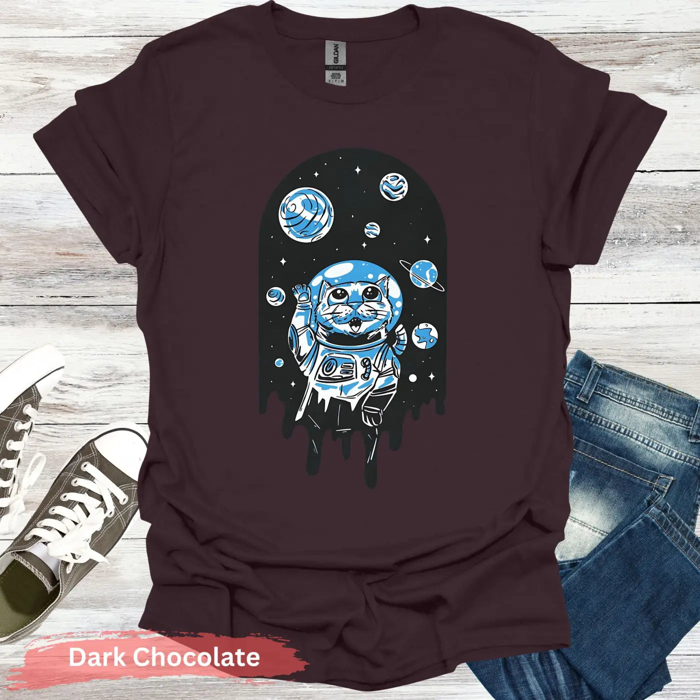 Space Cat T-Shirt - S / Dark Chocolate - Physical Item