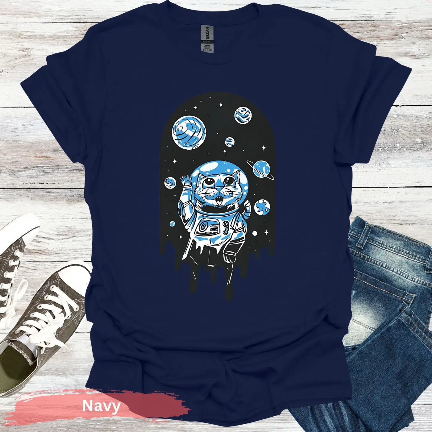 Space Cat T-Shirt - S / Navy - Physical Item