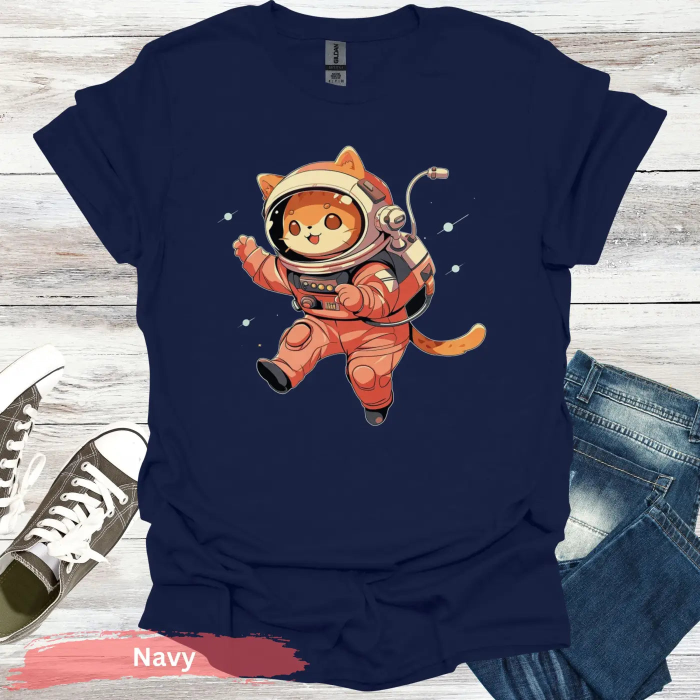 Space Cat T-Shirt - S / Navy - Physical Item