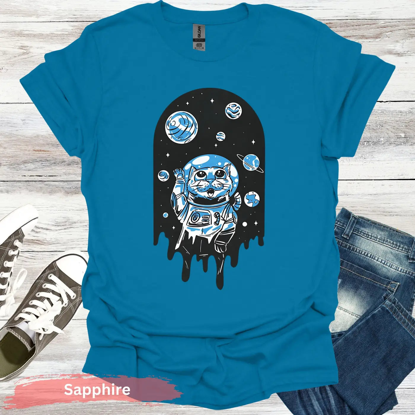 Space Cat T-Shirt - S / Sapphire - Physical Item