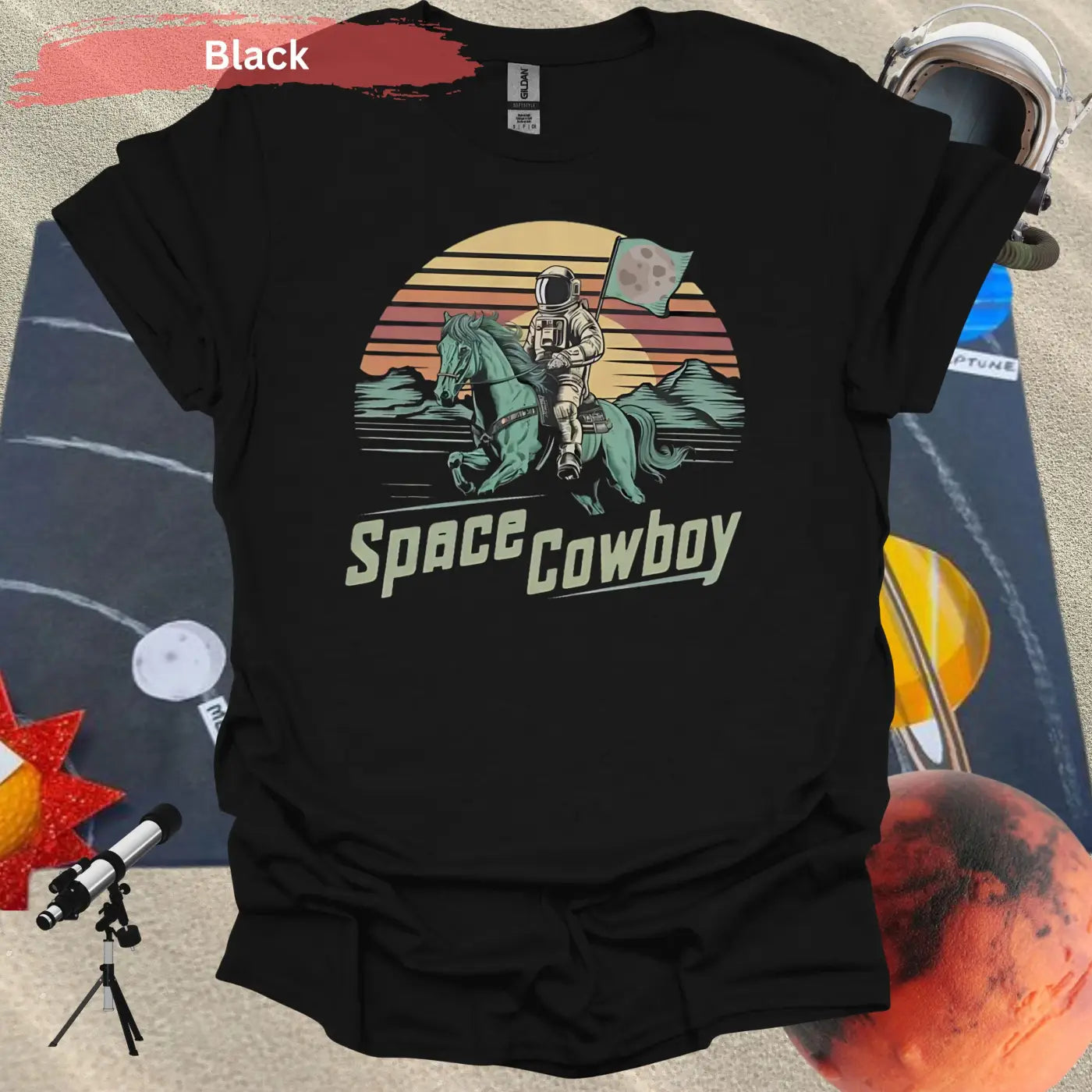 Space Cowboy Retro Shirt – Ride Into the Galactic Sunset! - Physical Item