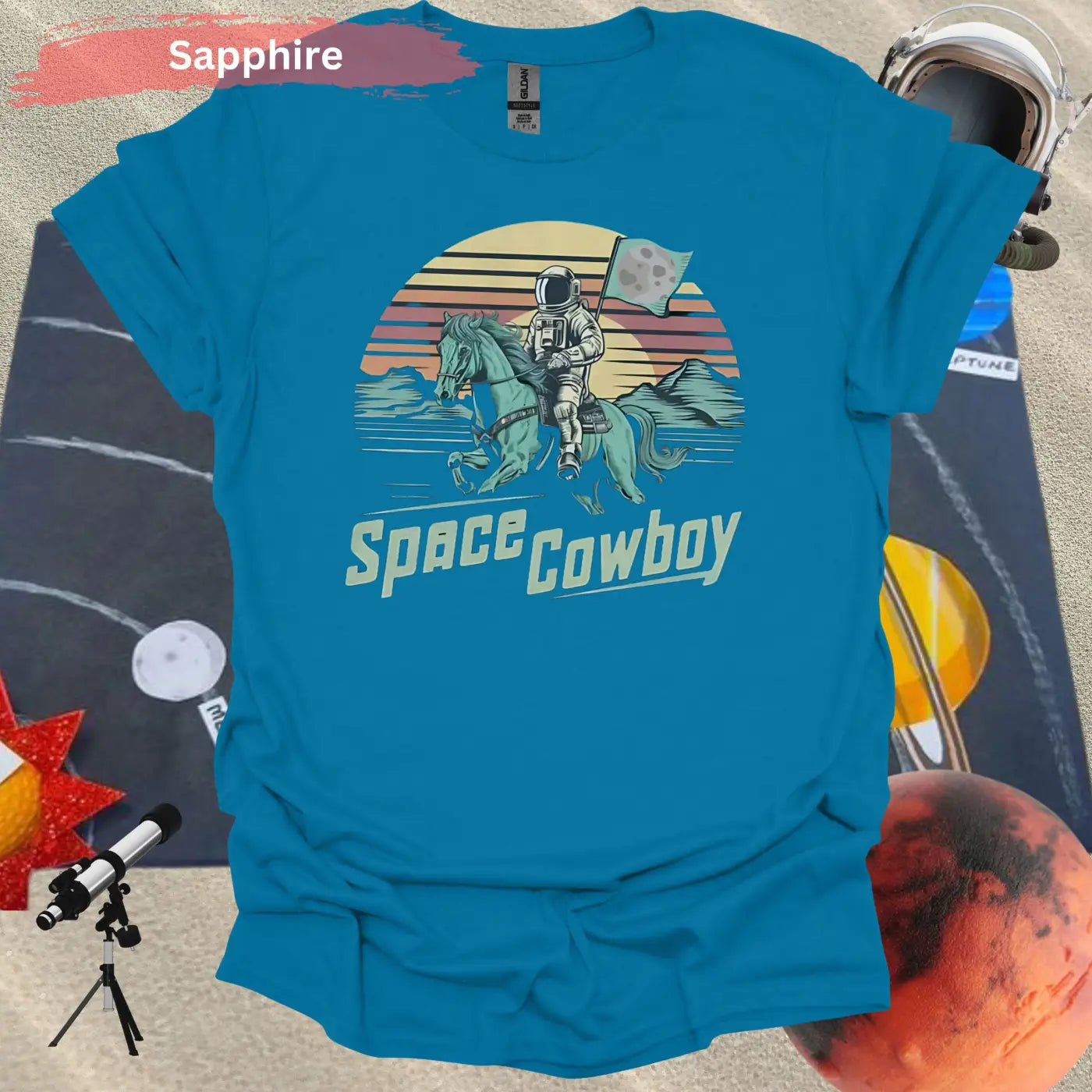 Space Cowboy Retro Shirt – Ride Into the Galactic Sunset! - Physical Item