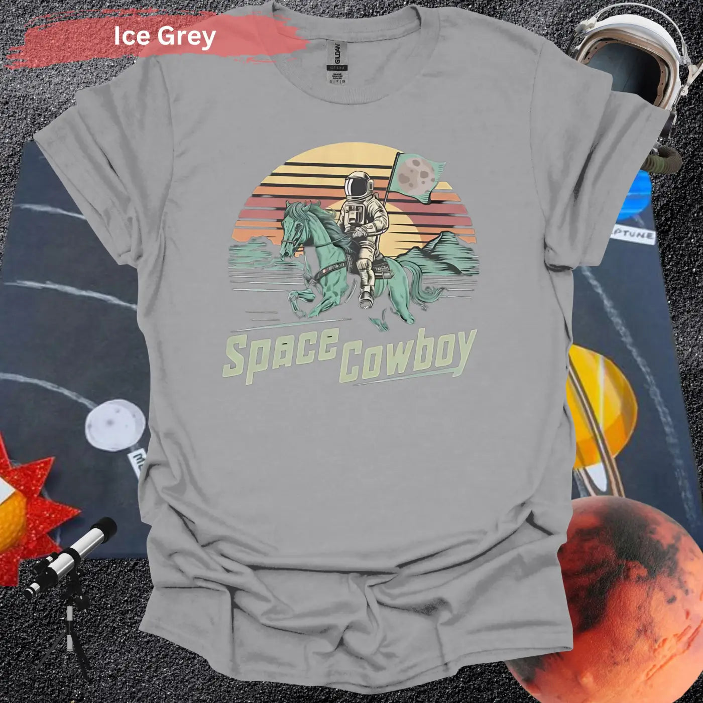 Space Cowboy Retro Shirt – Ride Into the Galactic Sunset! - Physical Item