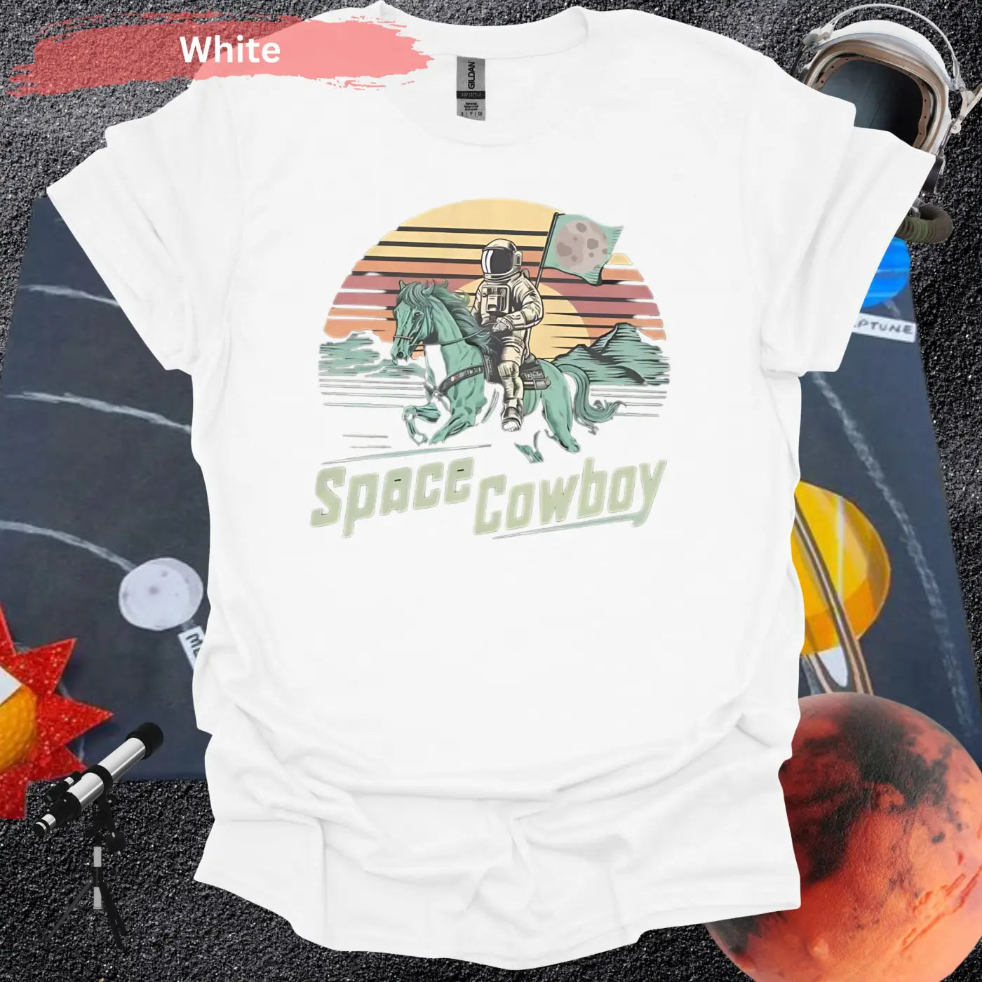 Space Cowboy Retro Shirt – Ride Into the Galactic Sunset! - Physical Item