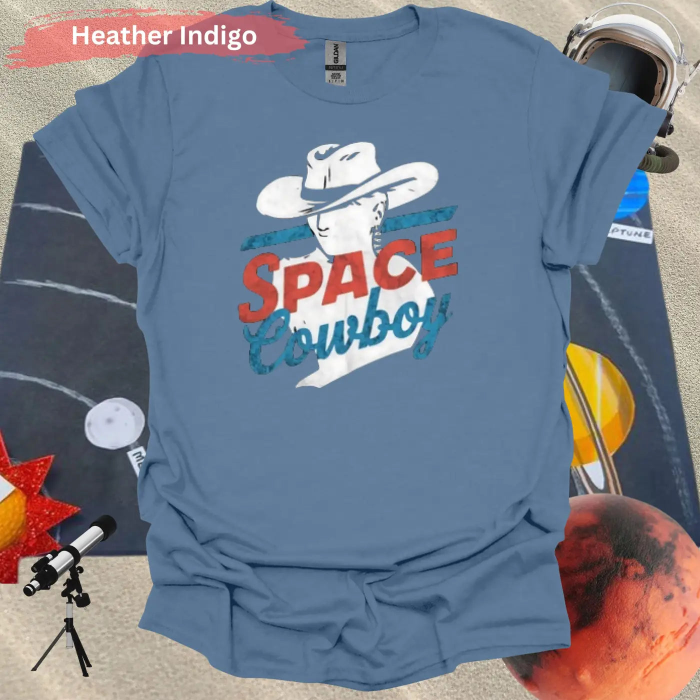 Space Cowboy Retro Style Printed Graphic T-Shirt - Physical Item