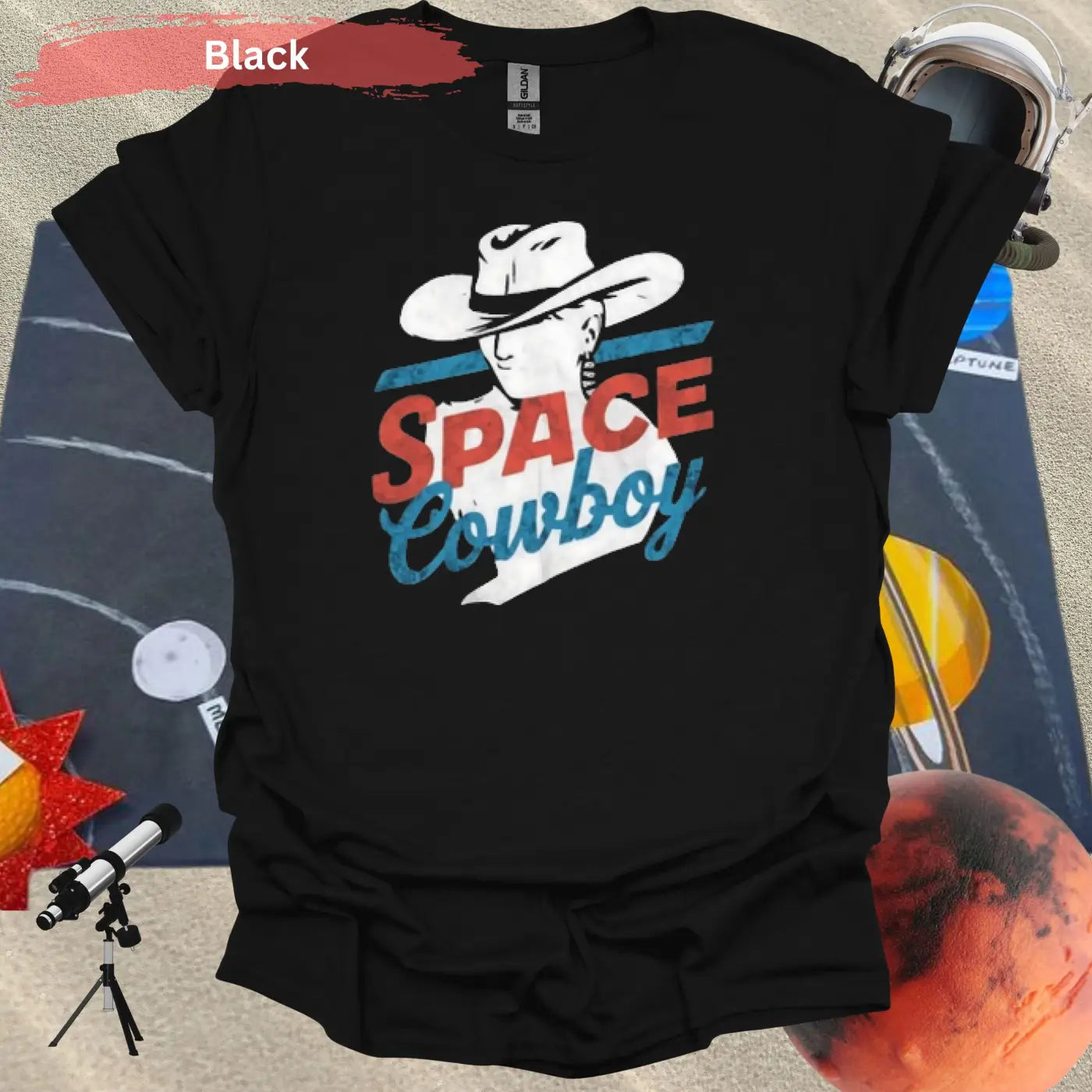 Space Cowboy Retro Style Printed Graphic T-Shirt - Physical Item