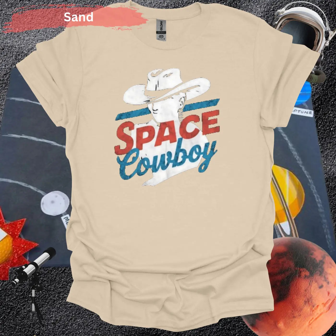 Space Cowboy Retro Style Printed Graphic T-Shirt - Physical Item