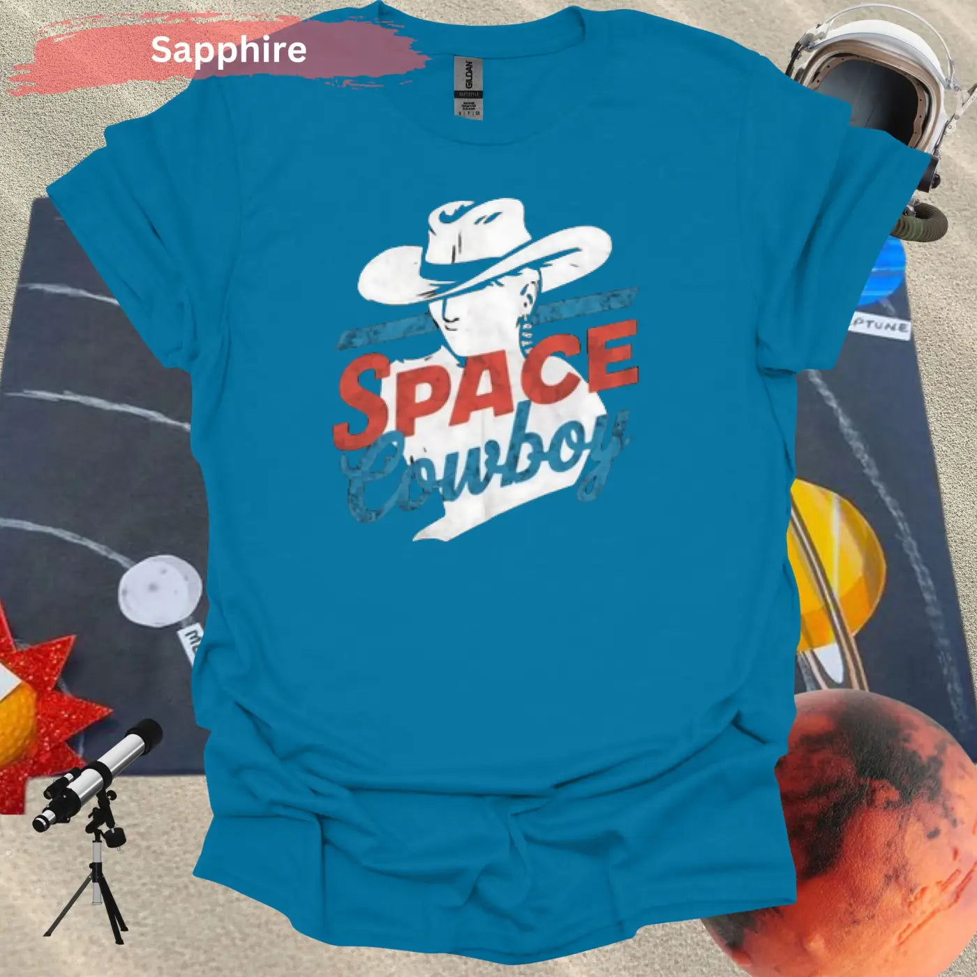 Space Cowboy Retro Style Printed Graphic T-Shirt - Physical Item