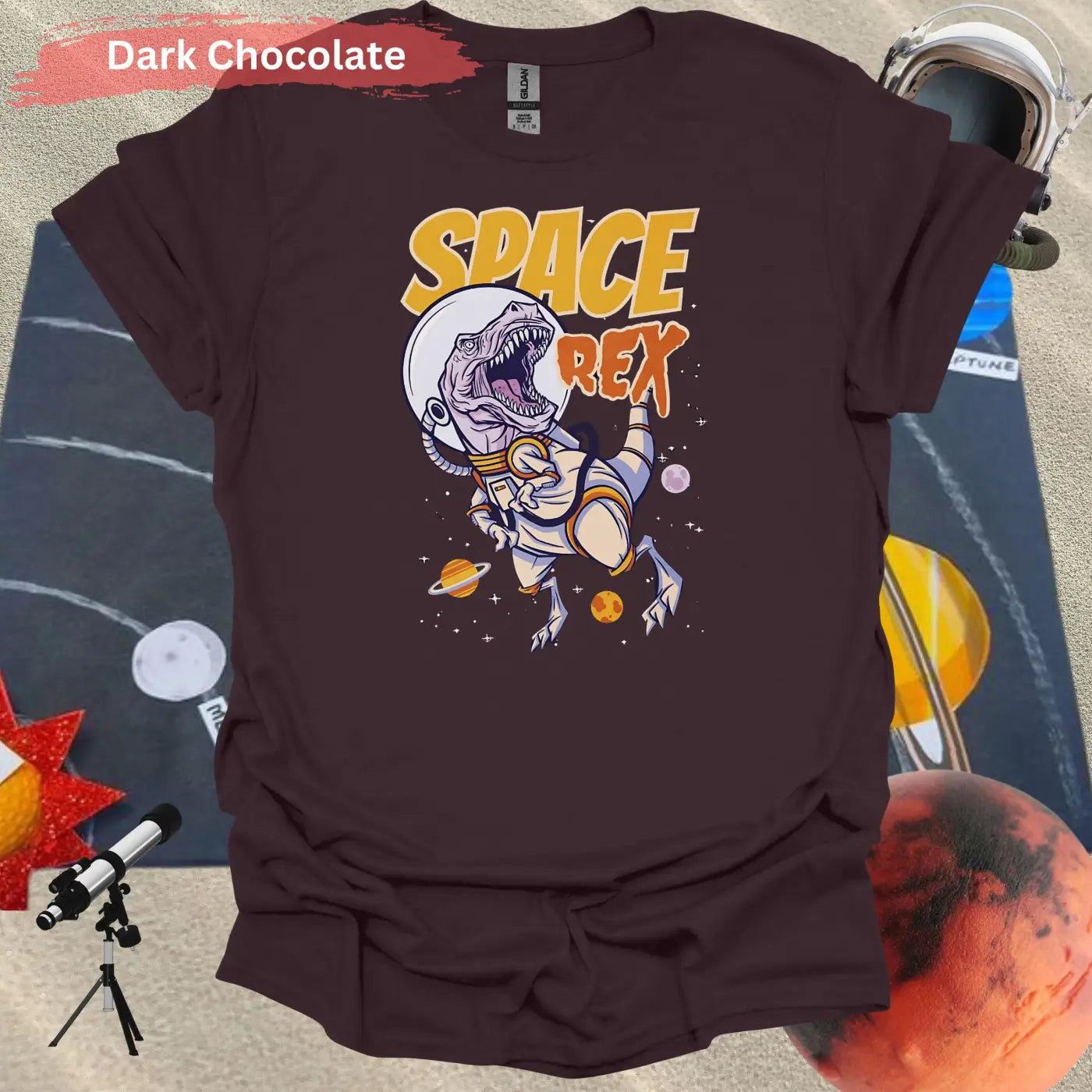 Space Rex: Intergalactic Dinosaur Adventure T-Shirt - S / Dark Chocolate - Physical Item