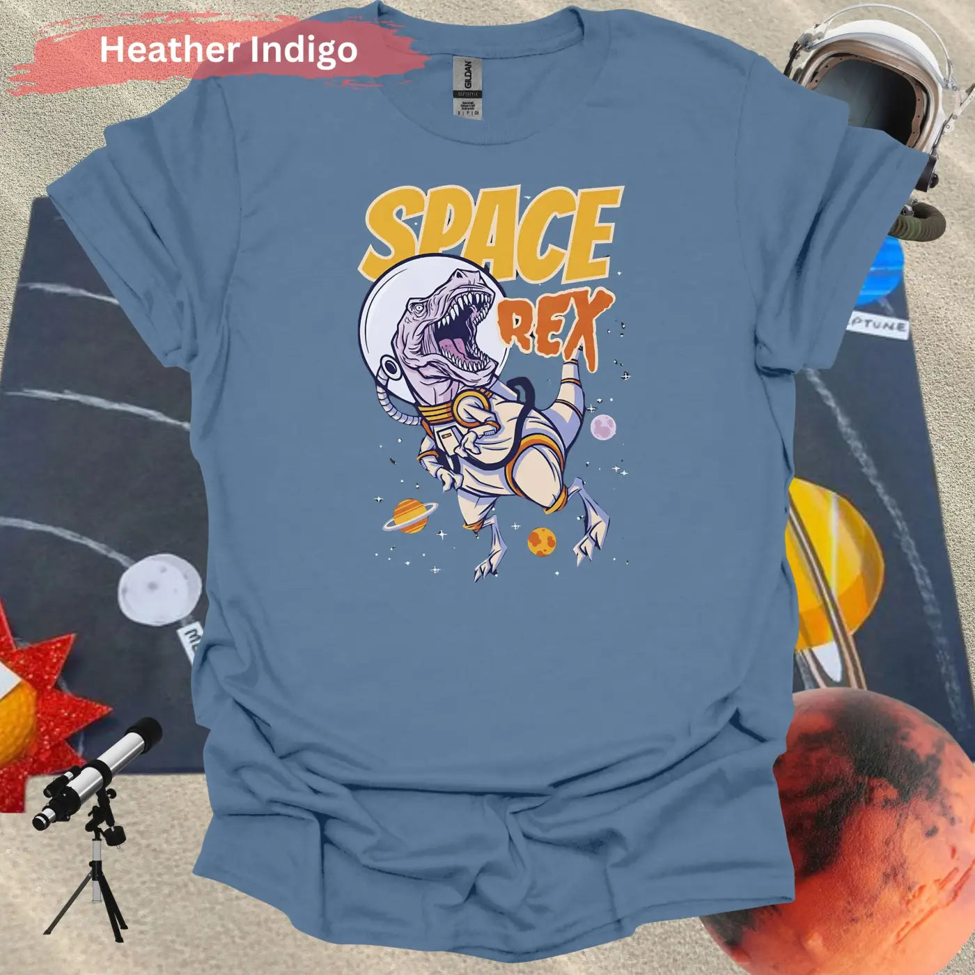 Space Rex: Intergalactic Dinosaur Adventure T-Shirt - S / Heather Indigo - Physical Item