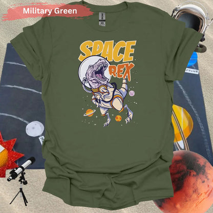 Space Rex: Intergalactic Dinosaur Adventure T-Shirt - S / Military Green - Physical Item