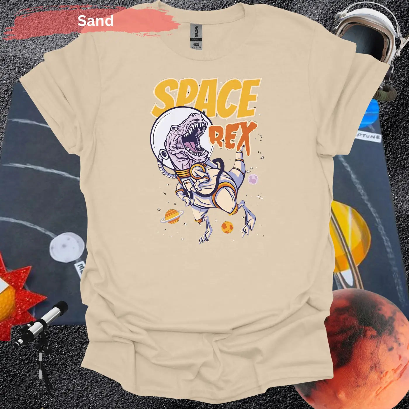 Space Rex: Intergalactic Dinosaur Adventure T-Shirt - S / Sand - Physical Item