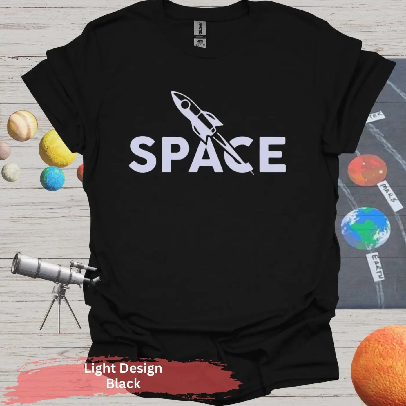 Minimalist Space Rocket T-Shirt – A Clean Launch of Style - S / Black - Physical Item