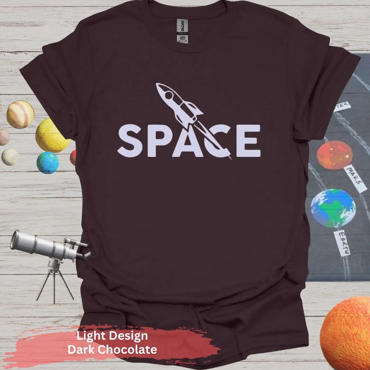 Minimalist Space Rocket T-Shirt – A Clean Launch of Style - S / Dark Chocolate - Physical Item