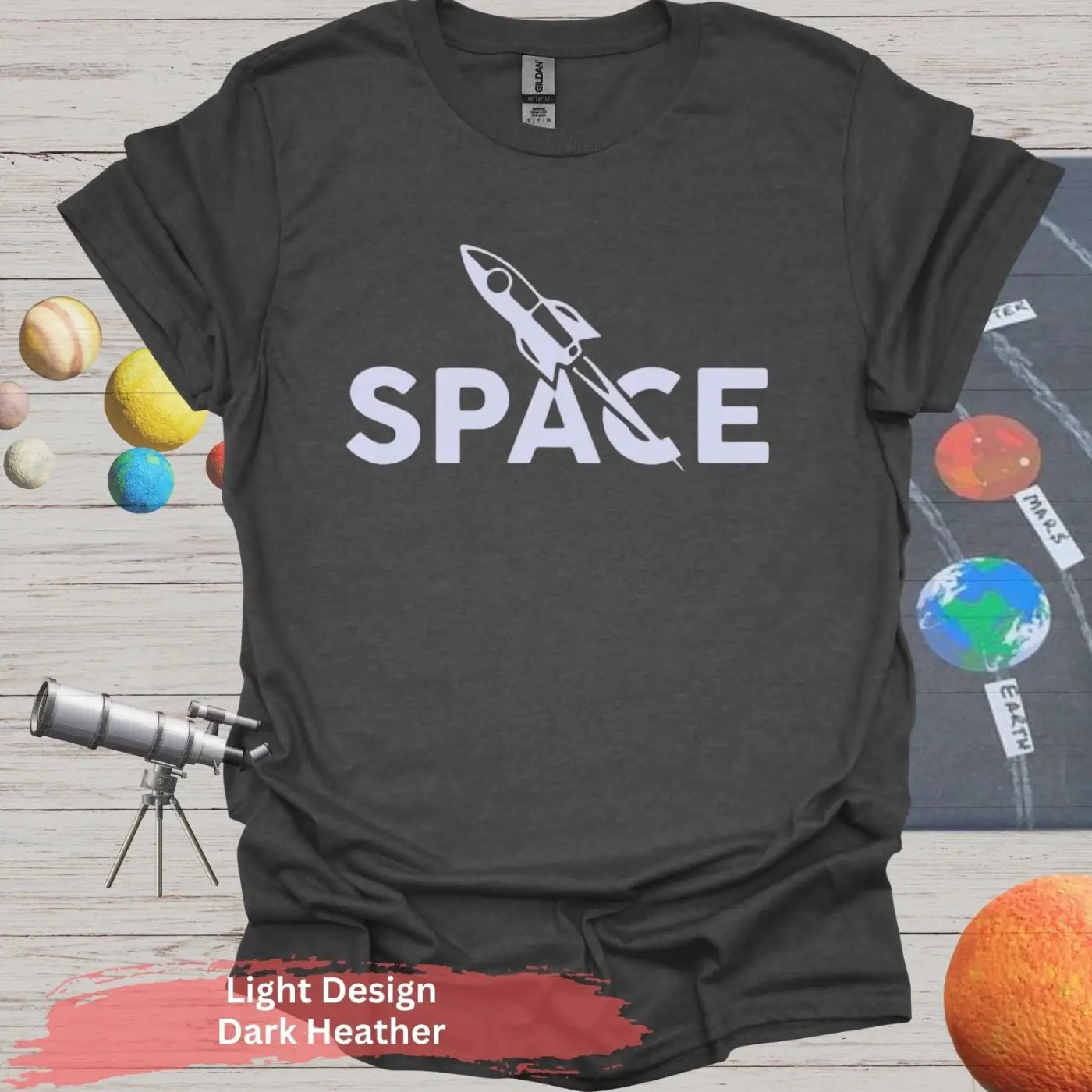 Minimalist Space Rocket T-Shirt – A Clean Launch of Style - S / Dark Heather - Physical Item