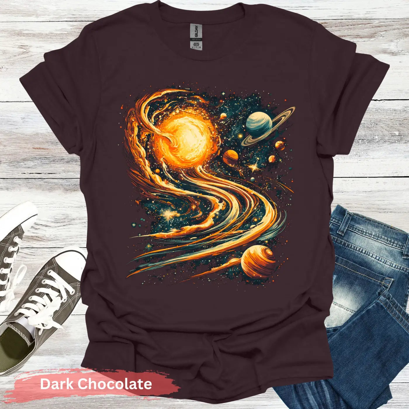 Spaced Out Galaxy T-Shirt - S / Dark Chocolate - Physical Item