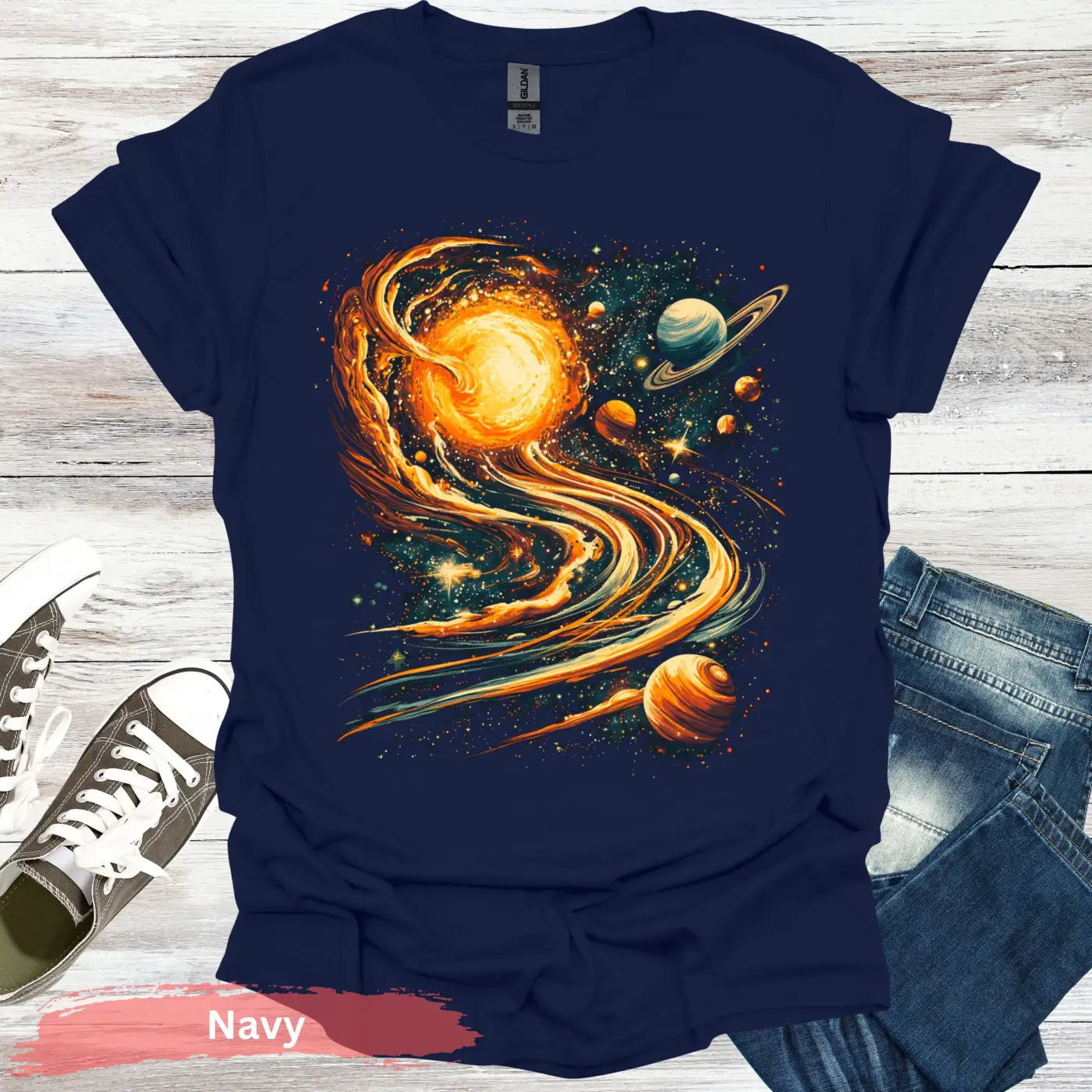 Spaced Out Galaxy T-Shirt - S / Navy - Physical Item