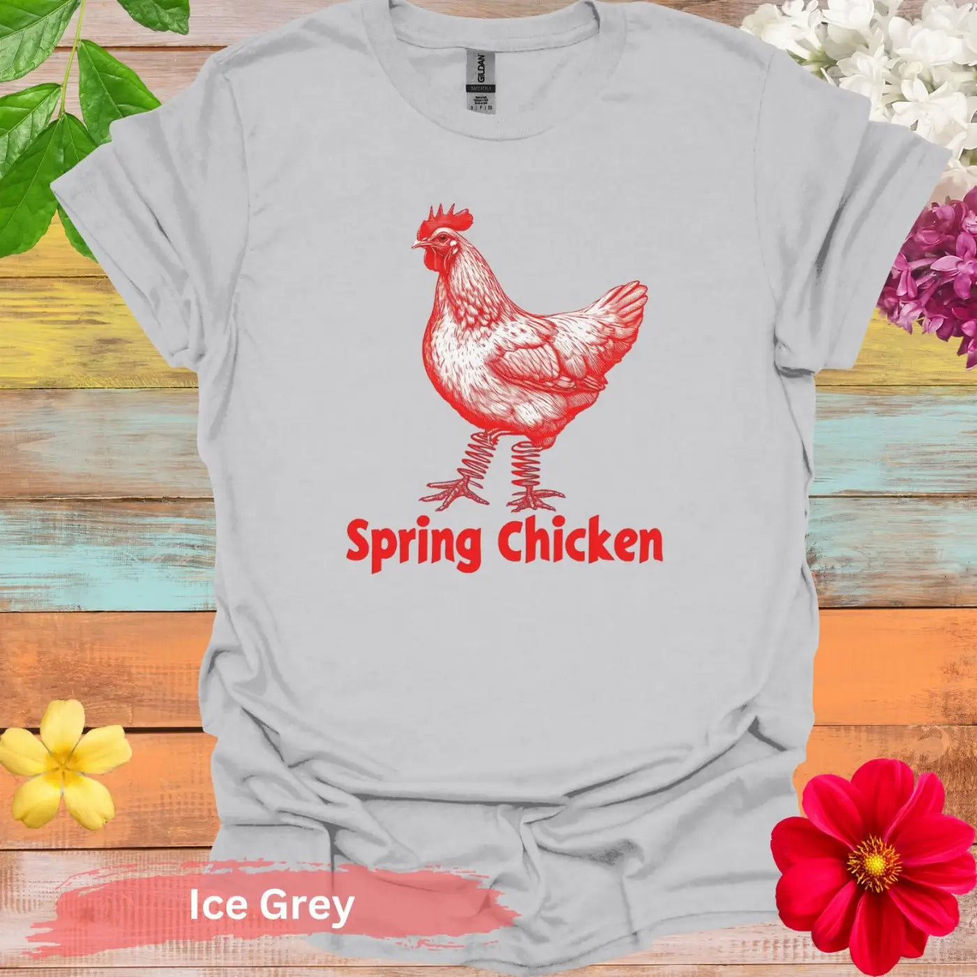 Spring Chicken Graphic T-shirt - S / Ice Grey - Physical Item