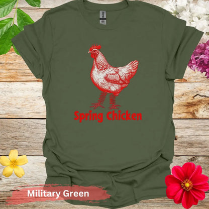 Spring Chicken Graphic T-shirt - S / Military Green - Physical Item