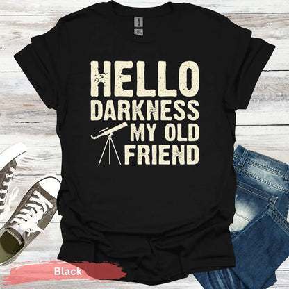 Stargazer’s Serenade: ’Hello Darkness’ T-Shirt - S / Black - Physical Item