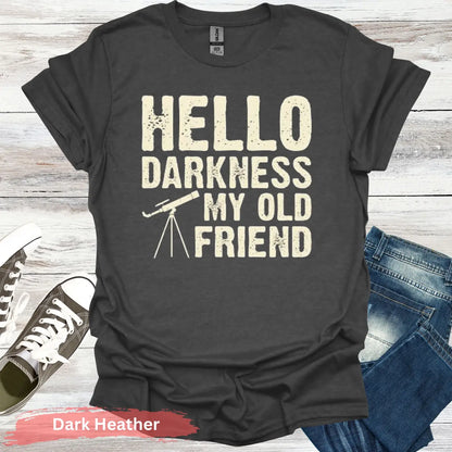 Stargazer’s Serenade: ’Hello Darkness’ T-Shirt - S / Dark Heather - Physical Item