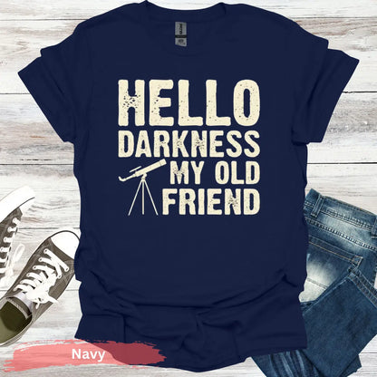 Stargazer’s Serenade: ’Hello Darkness’ T-Shirt - S / Navy - Physical Item