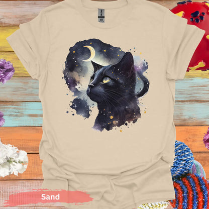 Starry Night Black Cat T-Shirt - S / Sand - Physical Item