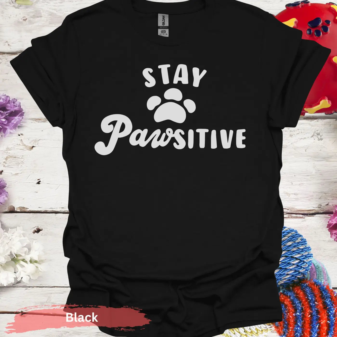 Stay Pawsitive T-shirt - S / Black - Physical Item