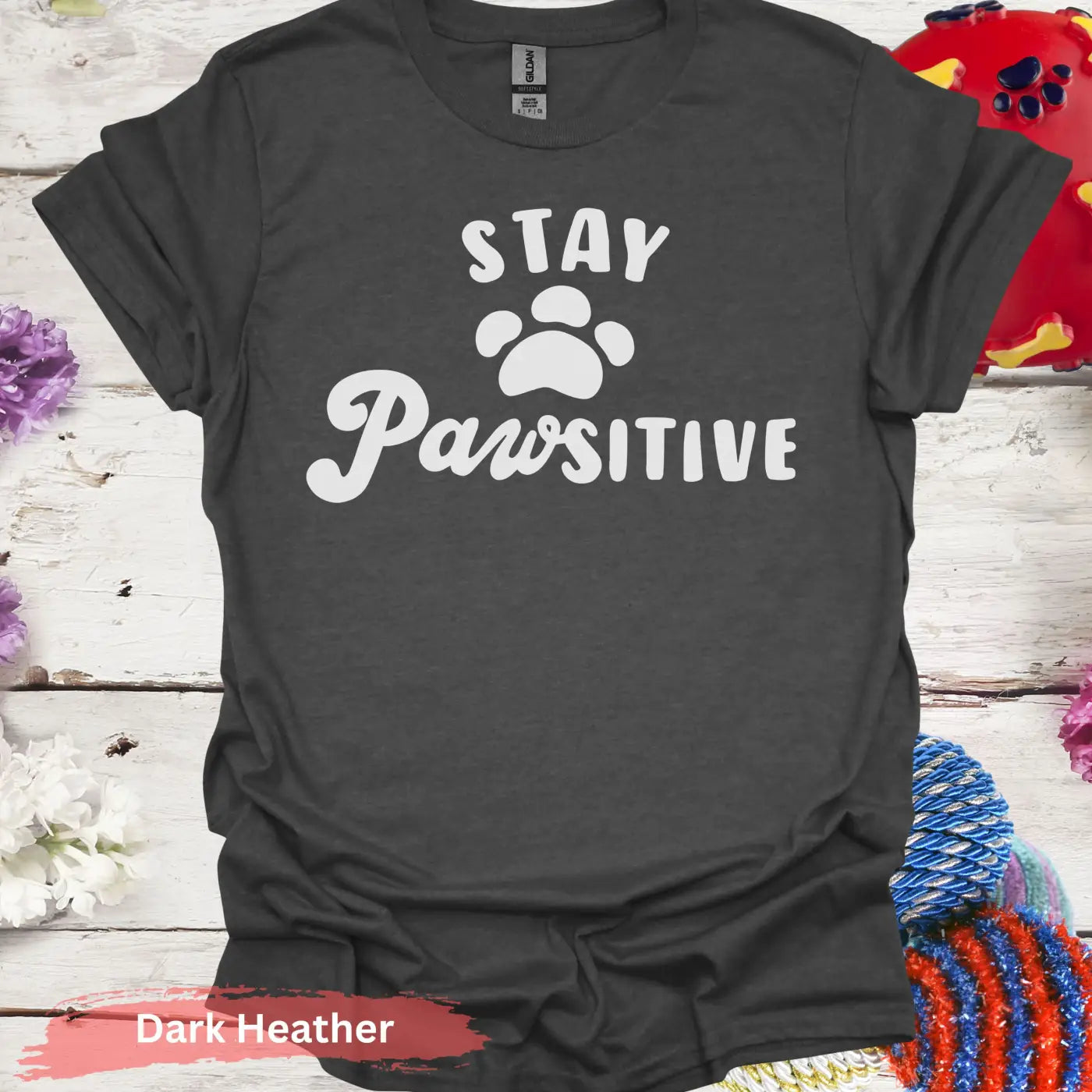 Stay Pawsitive T-shirt - S / Dark Heather - Physical Item