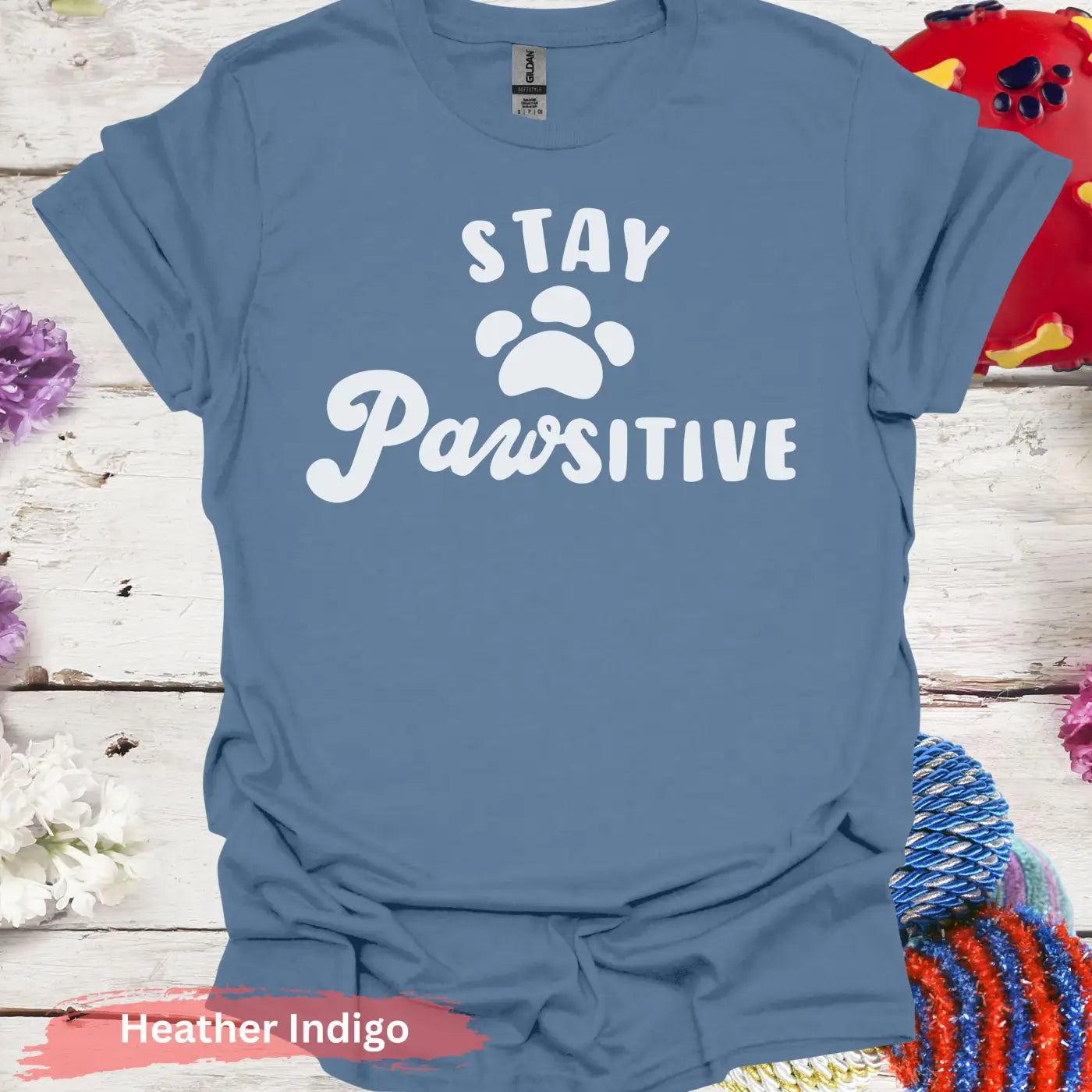 Stay Pawsitive T-shirt - S / Heather Indigo - Physical Item