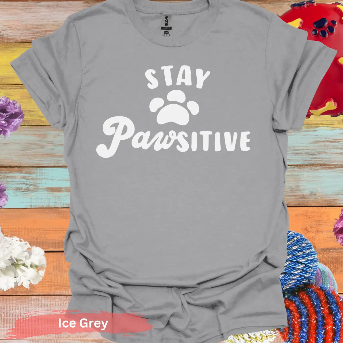 Stay Pawsitive T-shirt - S / Ice Grey - Physical Item