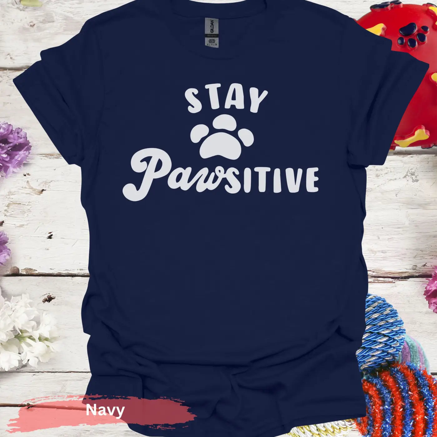 Stay Pawsitive T-shirt - S / Navy - Physical Item