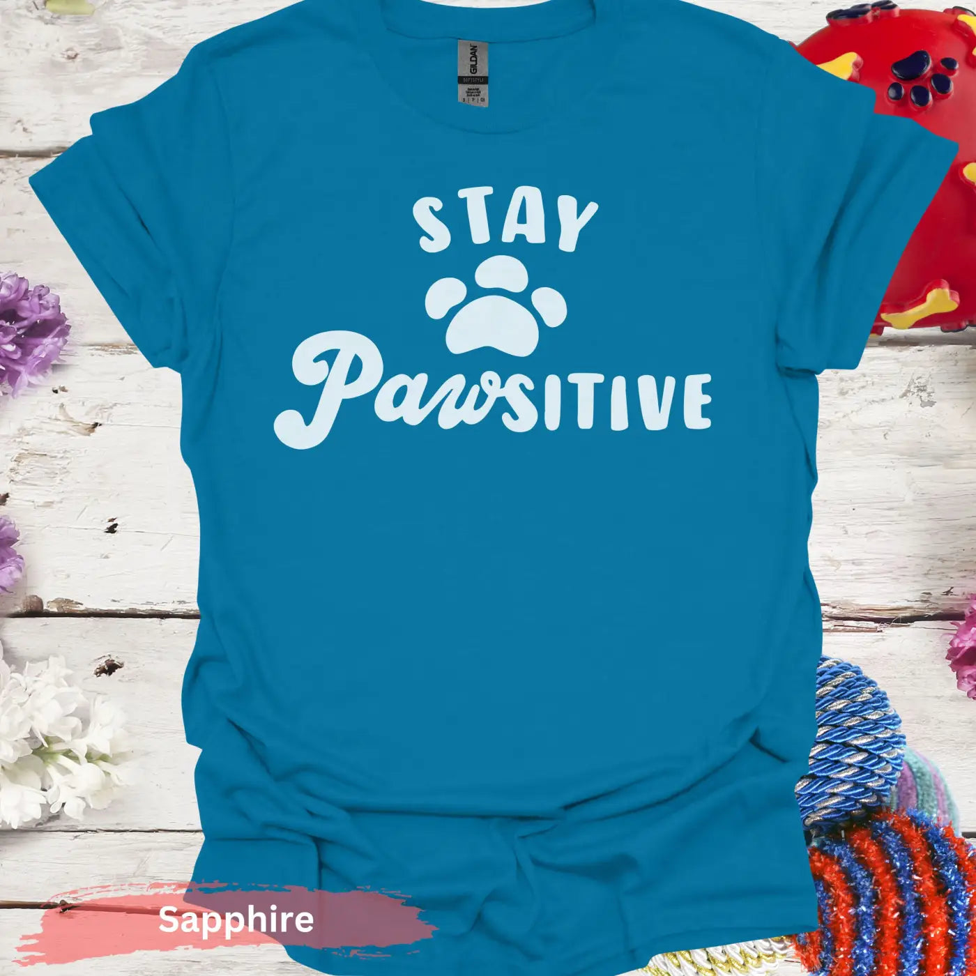 Stay Pawsitive T-shirt - S / Sapphire - Physical Item