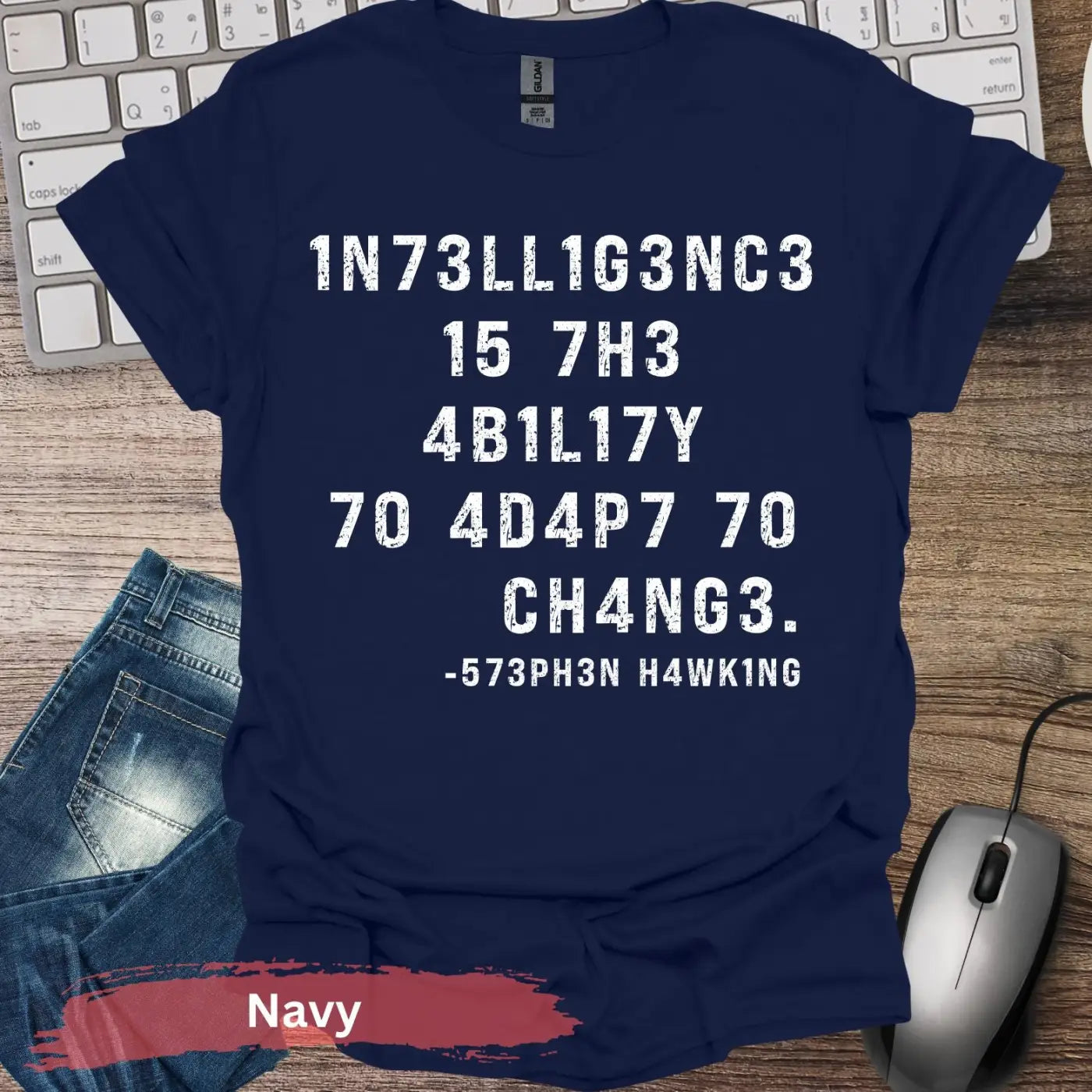 Stephen Hawking Quote T-shirt - S / Navy - Physical Item