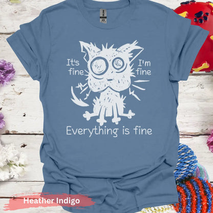 Everything Is Fine T-shirt - S / Heather Indigo - Physical Item