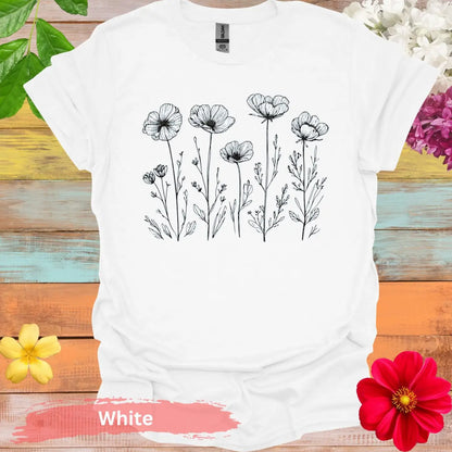 Stylish Doodle Flower Design Graphic T-Shirt - S / White - Physical Item