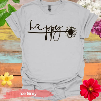 Stylish Happy Sunflower Graphic T-Shirt - S / Ice Grey - Physical Item