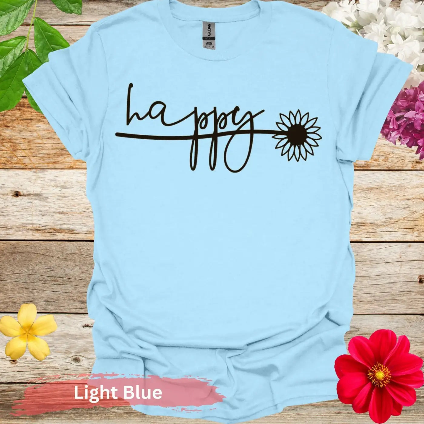 Stylish Happy Sunflower Graphic T-Shirt - S / Light Blue - Physical Item