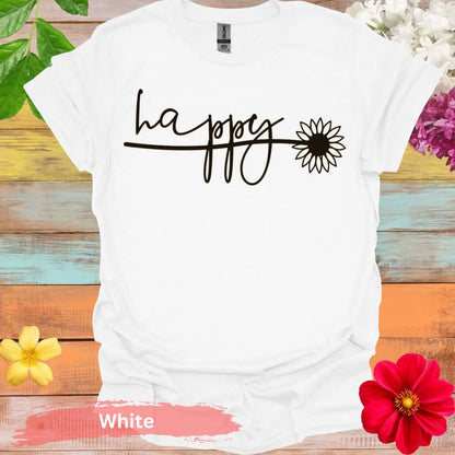 Stylish Happy Sunflower Graphic T-Shirt - S / White - Physical Item