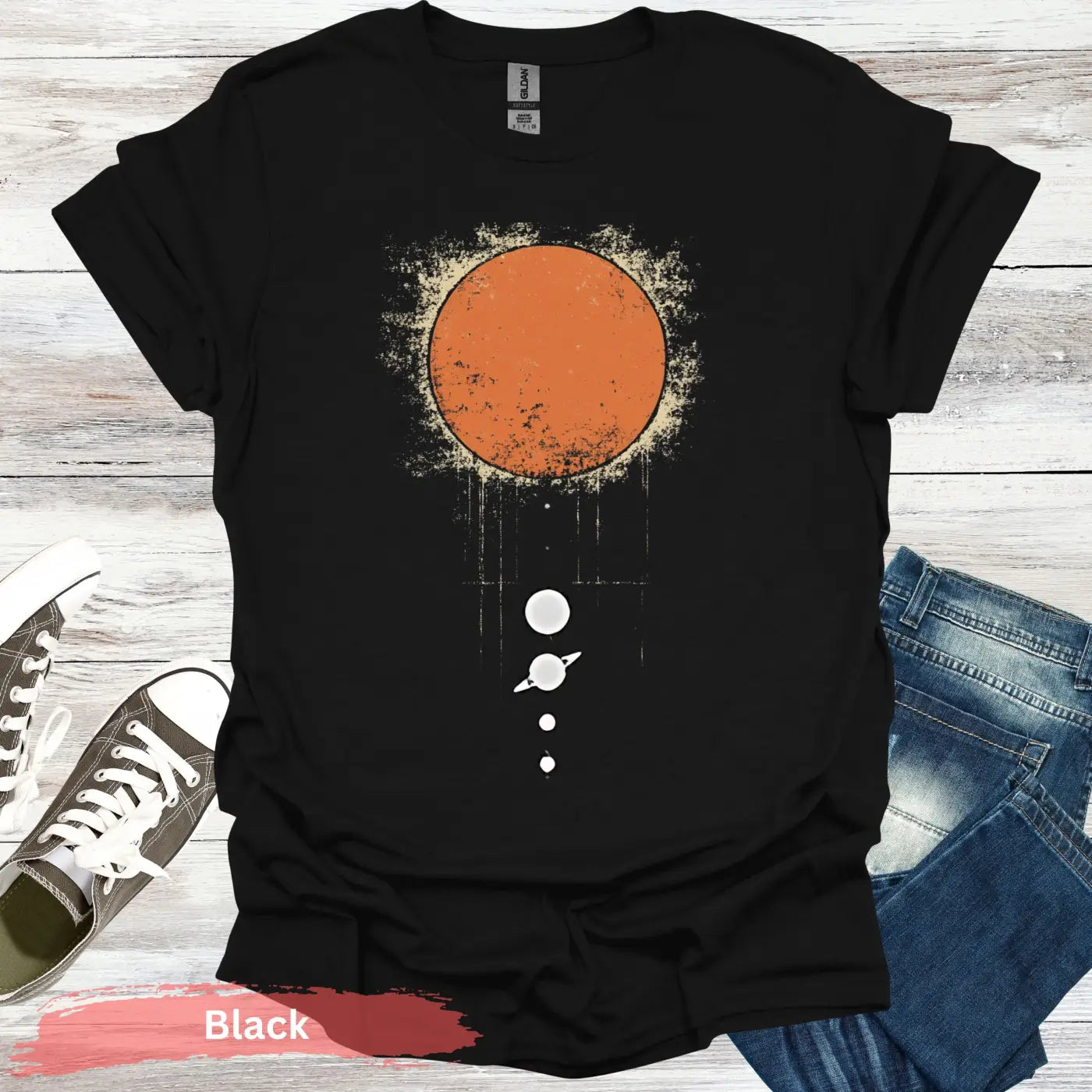 Sun and Planets T-shirt - S / Black - Physical Item