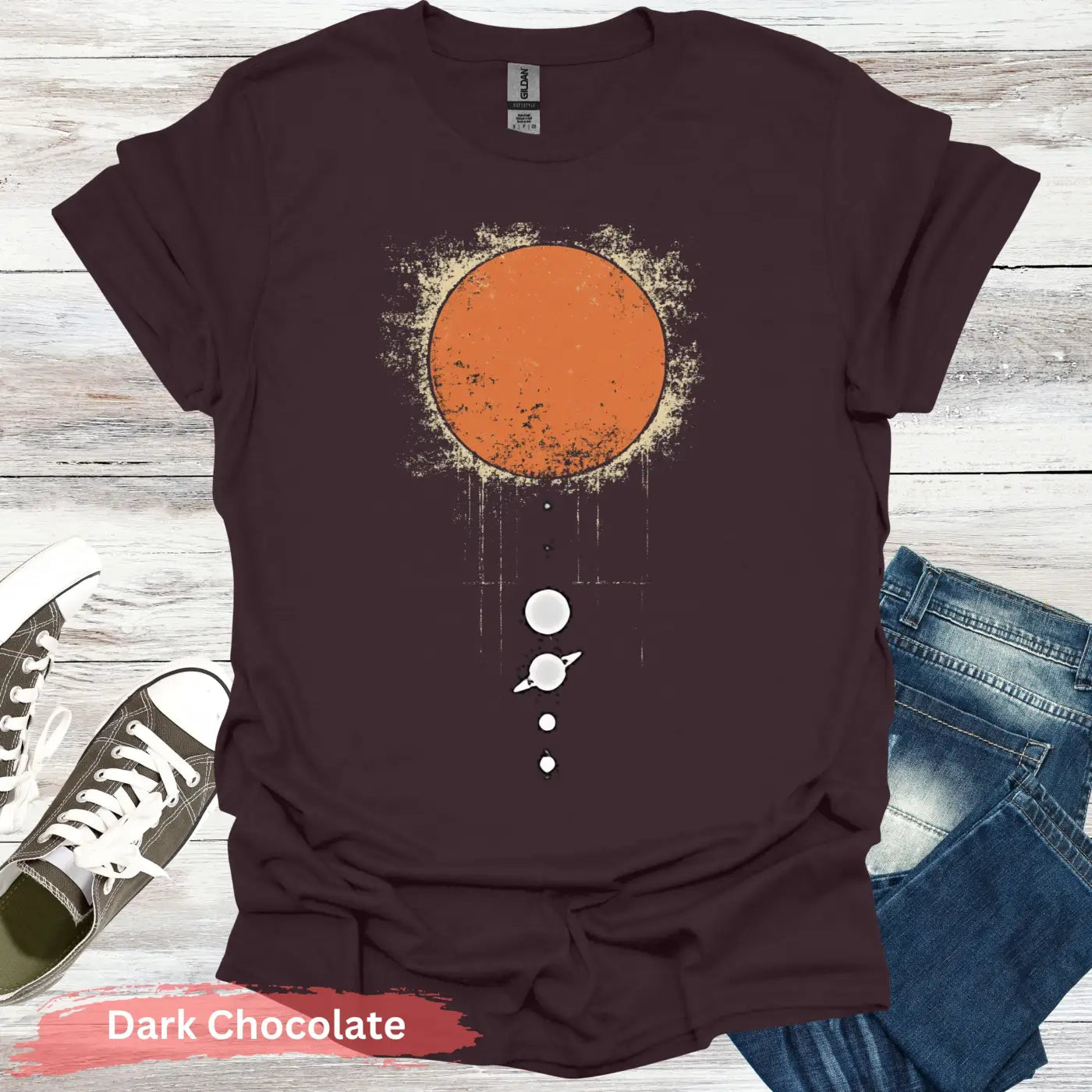 Sun and Planets T-shirt - S / Dark Chocolate - Physical Item