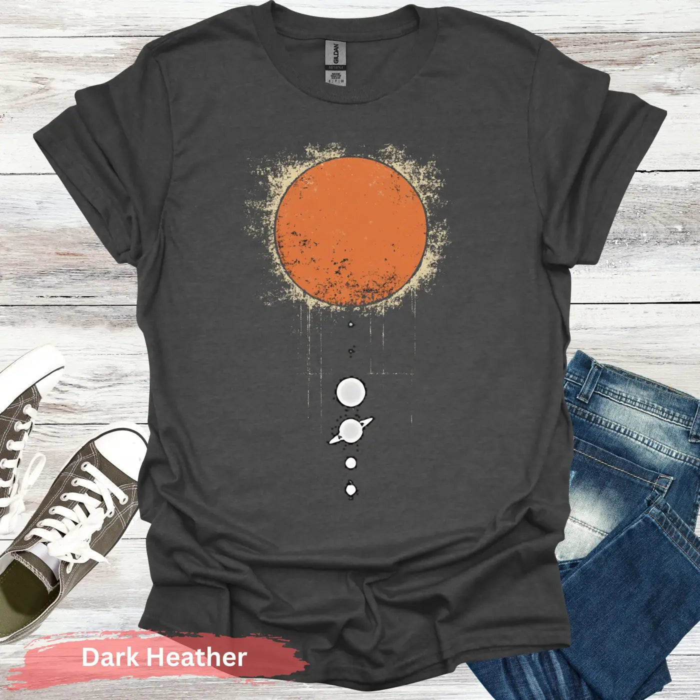 Sun and Planets T-shirt - S / Dark Heather - Physical Item