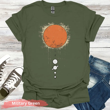 Sun and Planets T-shirt - S / Military Green - Physical Item