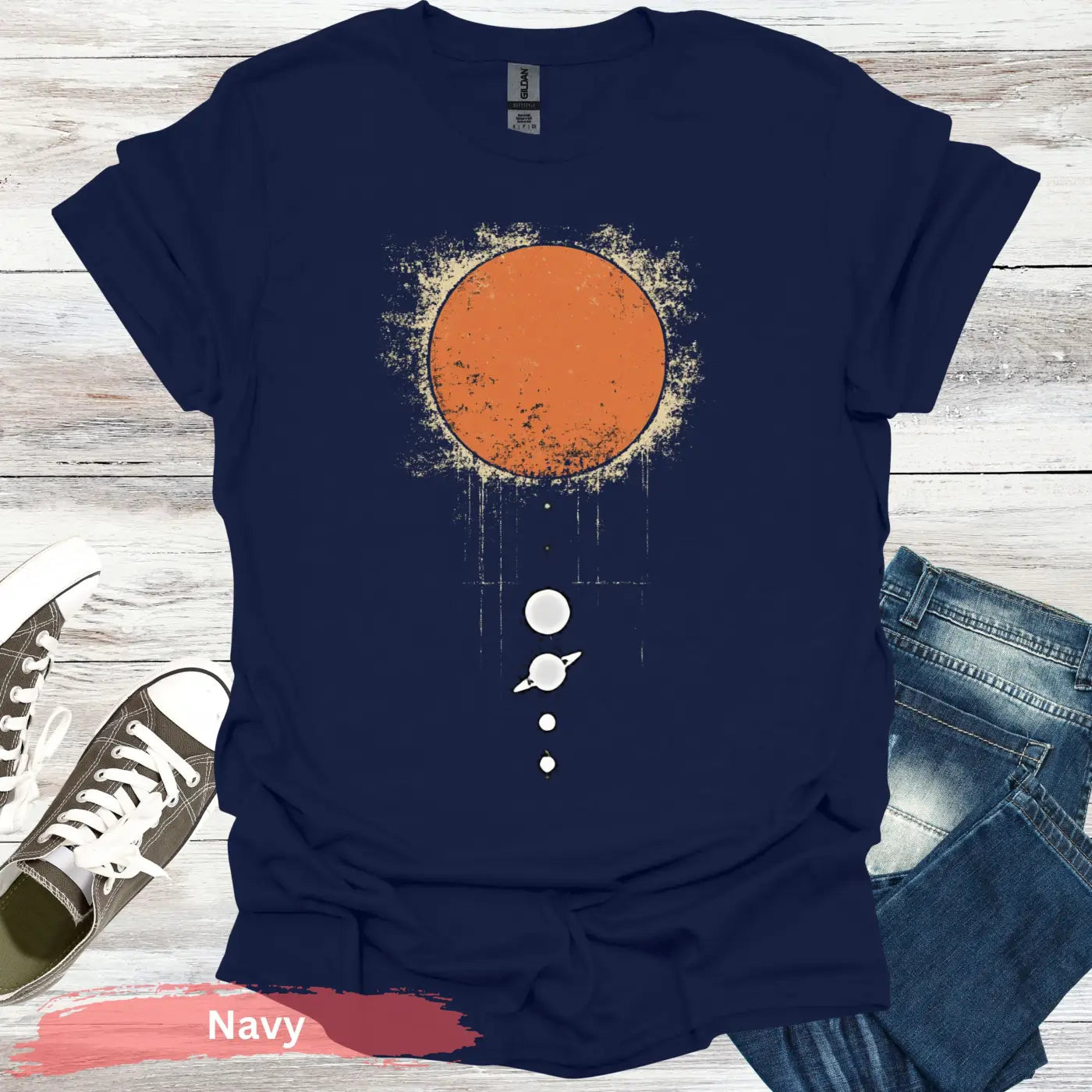 Sun and Planets T-shirt - S / Navy - Physical Item